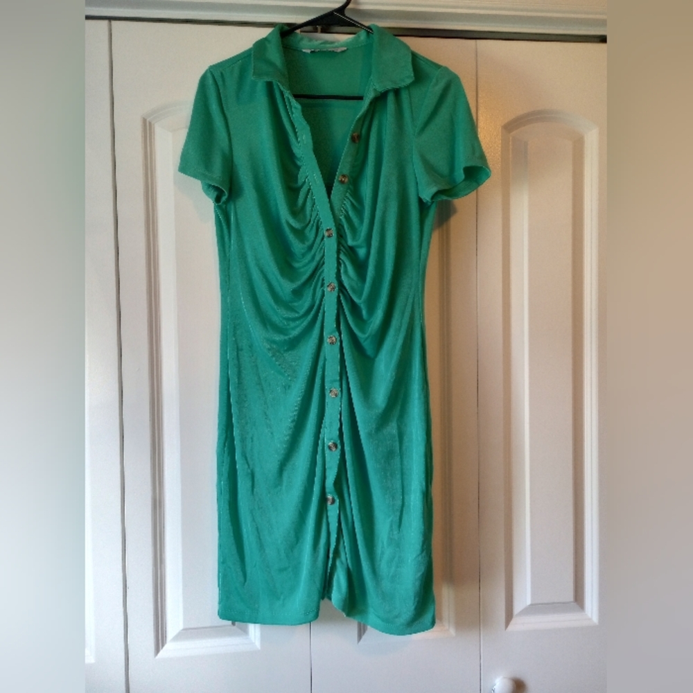 Bodycon 2 piece shirt Dress- Green